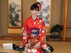 Yuria Tominaga wears such a wonderful kimono and a guy ask to stand by for a better view. The man sucks one of this doll's sweet tits while rubbing her slit. After getting chopsticks on her clit, this gal squirts from a fast fingering of cunt.video